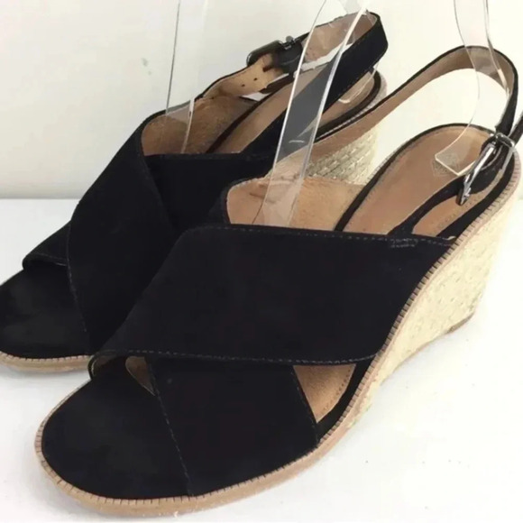 Antonio Melani 9m Black Suede leather Espadrille Wedges Slingback Sandals - Picture 1 of 6